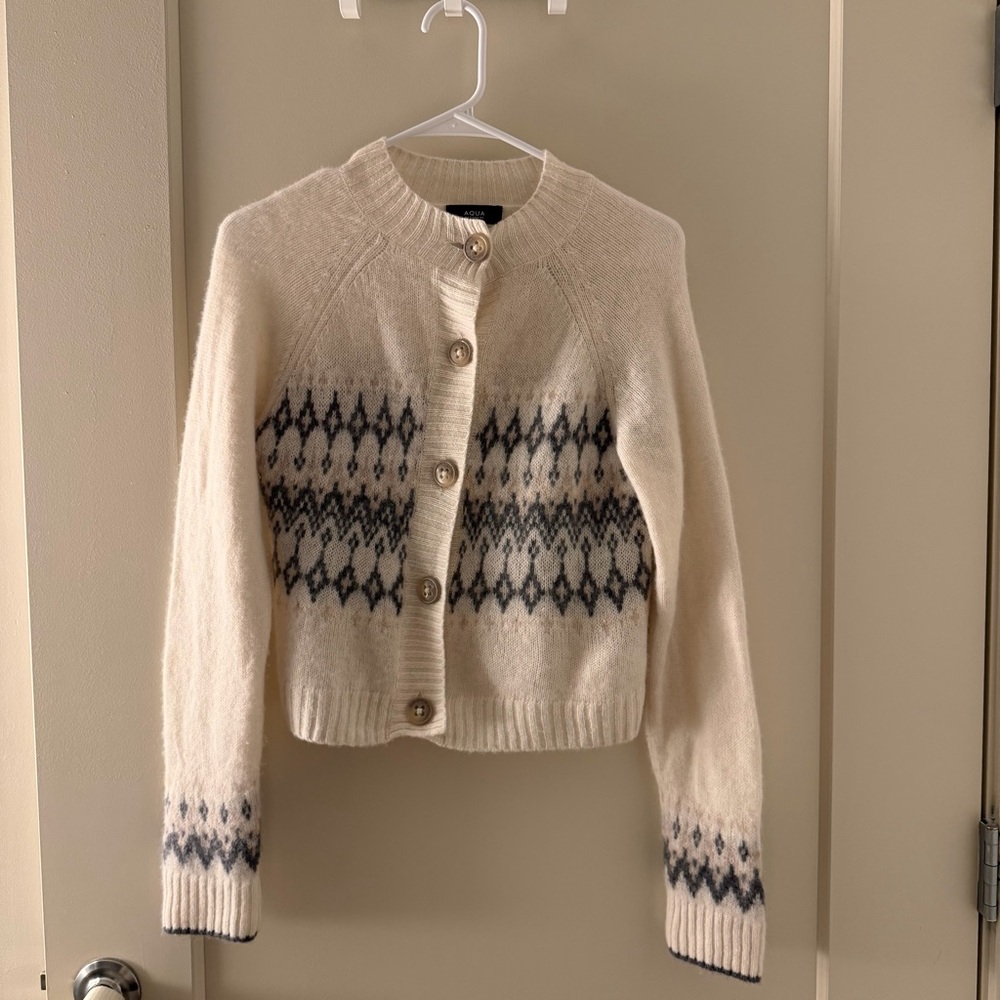 Aqua Cream and Black Patterned Cardigan